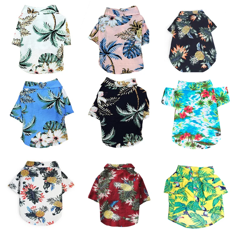 Summer Hawaii Beach Shirt Pet Clothes Cat Dog Coconut Tree Printed Coat Thin Short Sleeve Dog Clothing Puppy Overalls XS-XXL