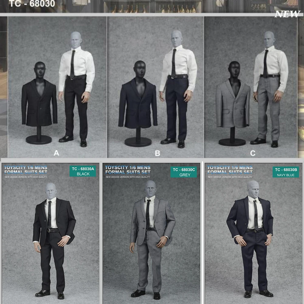 TC-68030 1/6 Scale Black/Navy Blue /Grey Male Men Gentleman Formal Suits Set & Shoes for 12 inches Action Figure Accessory