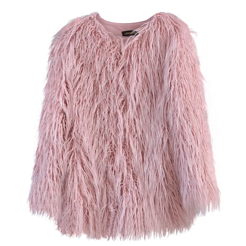 2023 Autumn Winter Fur Jacket Female Pink Fashion Long Plush Imitation Fur Wool Overcoats Ladies Short Fur Parkers Coat Woman