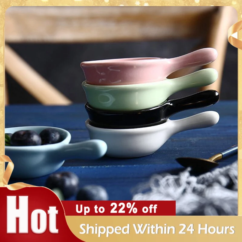 Creative Ceramic With Handle Seasoning Small Round Dish Japanese Style Salad Dressing Cauce Sauce Tomato Chili Vinegar Soy Plate