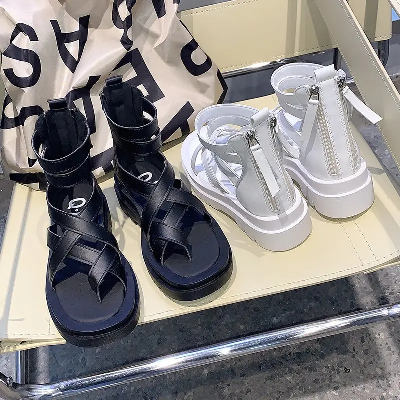 Women's Sandals Summer Ladies Girls  Vintage Sandals Buckle Casual Sewing Women Shoes Solid Female Ladies Platform Shoes