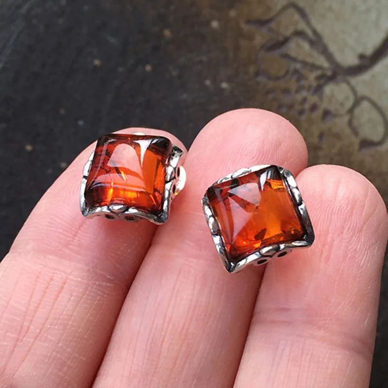 Classical 9mm Amber Earrings for Women Tiny Square Genuine 2023 New Optionals Natural Cognac Ambar Stud Ear Jewelry Wholesale