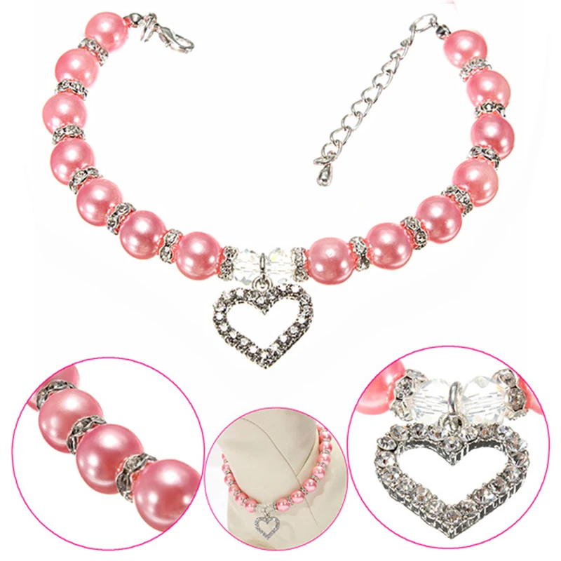 Rhinestone Pet Collar Puppy Dog Cat Imitation Pearl Necklace Pet Accessories Lovely Fashion Pets Dogs Cats Collar