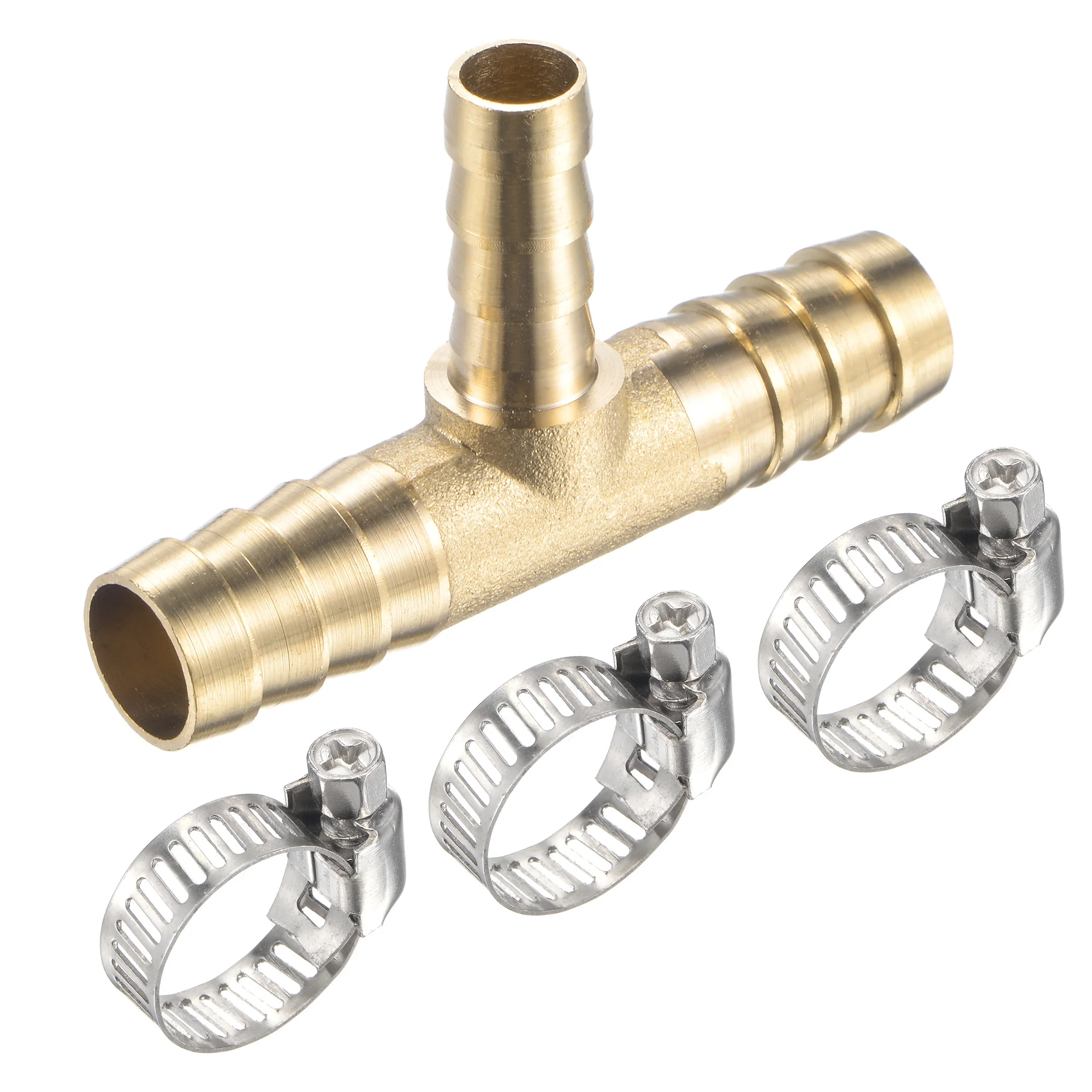 

uxcell Brass Hose Barb Fitting 3/8" x 3/8" x 1/4" OD Tee Pipe Connector with Stainless Steel Hose Clamps 1 Set