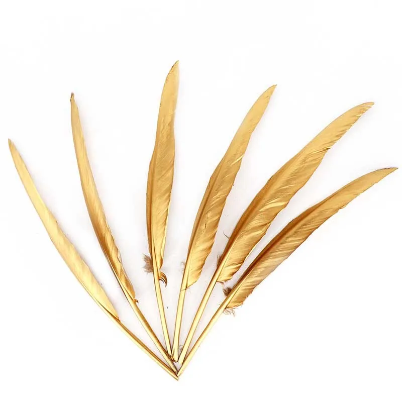 

Hard Pole 50pcs/lot Gold Goose Feathers for Crafts Plumes 6-8inch/15-20cm Jewelry Duck Pheasant Feather Wedding Home Decoration