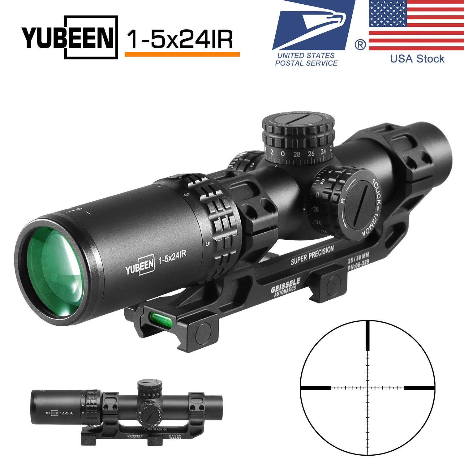 YUBEEN 1-5x24 IR Optical Rifle Scope Red & Green Compact Hunting Scope Tactical Rifle Scope Reticle It Can Be Used For