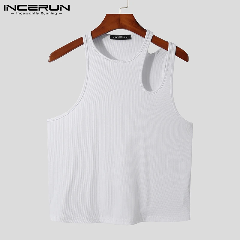 Sexy Leisure New Men\'s Loose Solid Hot Sale Vests Comeforable Sleeveless Shoulder Hollow Design Vests S-5XL INCERUN Tops 2023