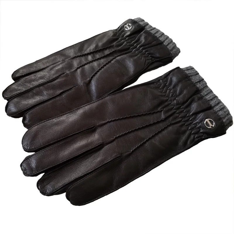 High-End Real Leather Motorcycle Gloves for Men Thermal Lambskin Cashmere Knitted Lined Autumn Winter Warm Fashionable EM006WR