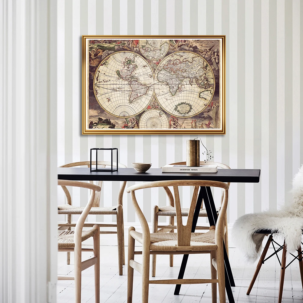 3*2 Feet The World Map Retro Decorative Canvas Painting Medieval Latin Wall Art Poster Living Room Home Decor School Supplies