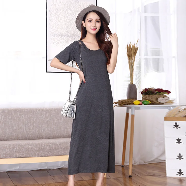 Large Size Fat Mm Sleepwear Loose Thin Base Dress Long Summer Nightgowns Short-Sleeved Modal Nightdress Women Nightshirt 4XL