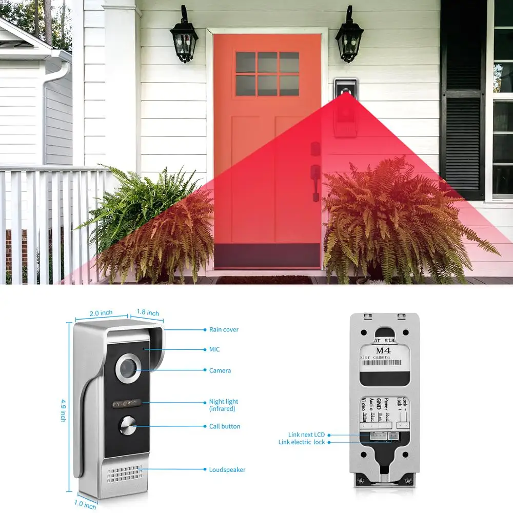 7 Inch Video Intercom System Video door phone Doorbell Kits with Electric Lock+Power Supply+Button, Front Door Release Unlock