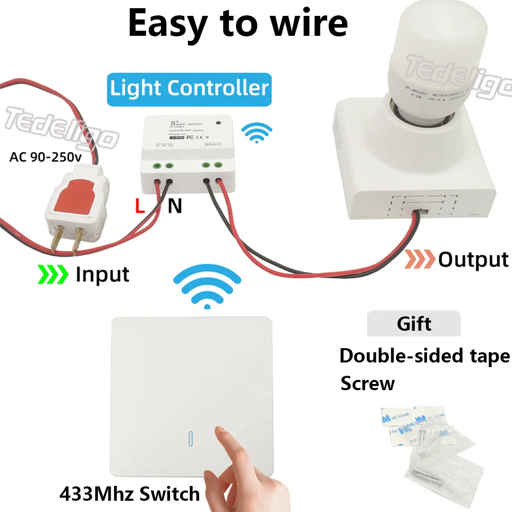 Smart Switch Light Wireless Push Button Wall Switch 433Mhz Remote on Off 220V 10A Receiver Home Heaters Ceiling Lamp LED