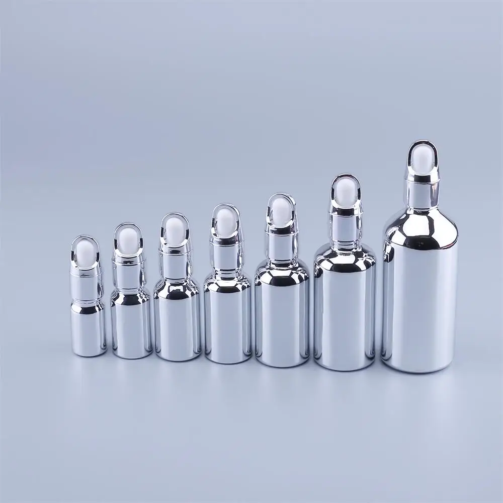 

100PCS 5 -100ml UV Silvery Glass Dropper Bottle Jars Vials With Pipette For Cosmetic Perfume Essential Oil Bottles