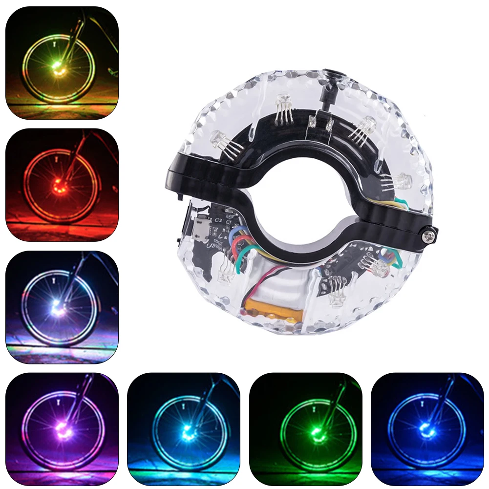 Colorful LED Rechargeable Bike Wheel Hub Lights Waterproof USB RGB Colorful Bicycle Spoke Lights LED Cycling Lamp Wheel Lights