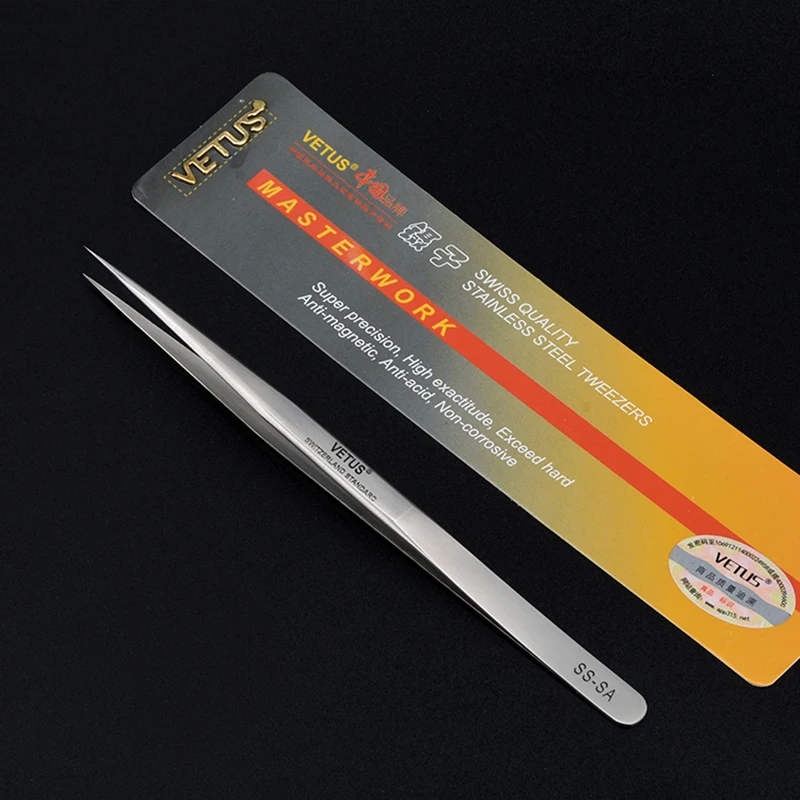 VETUS SA Series Tweezer Stainless Steel High Precision Antimagnetic Anti Acid Tweezers for Eyelash Extension Repair Tool