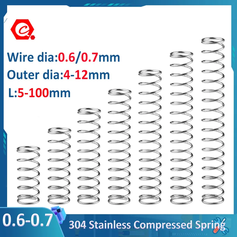 5/10PCS 0.6mm 0.7mm Wire Diameter Compressed Compression Springs 304 Stainless Steel Y-type Rotor Return Spring OD4-12mm