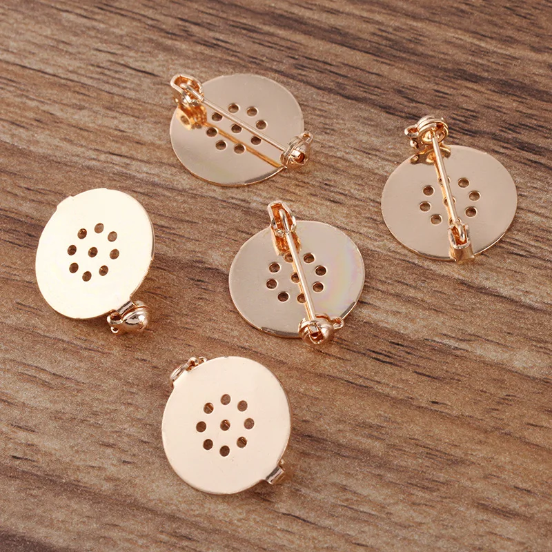 40pcs 17mm Brooch Clasps Pins Flat Circle Pad Blanks Cabochon Cameo Trays Flower Pins Base Multi-color DIY Jewelry Findings
