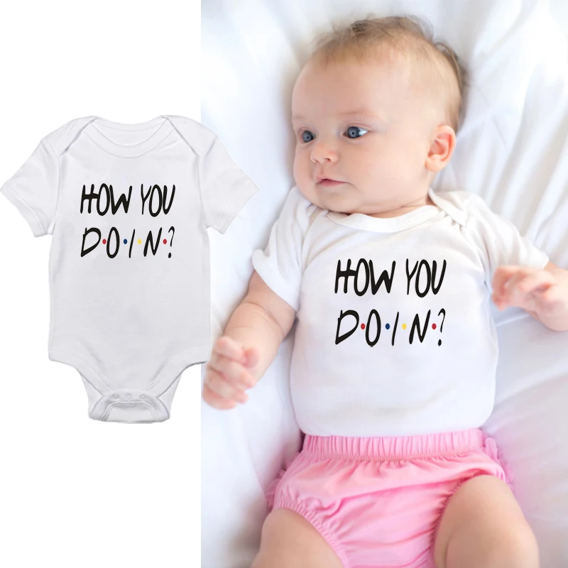 How You Doin Funny Letter Print Newborn Infant Baby Girl Clothing Cotton Rompers Short Sleeve Jumpsuit Kids Causal Cute Clothes