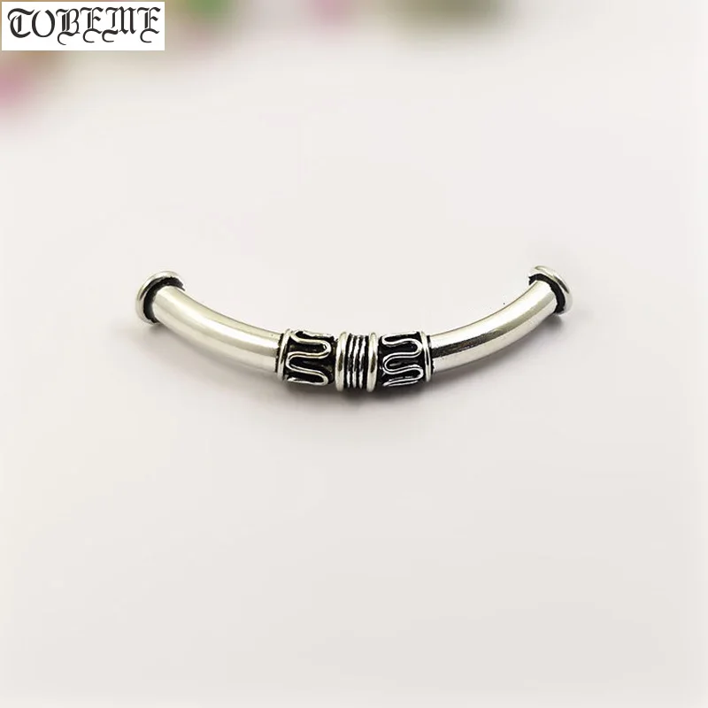 Handmade Thai 925 Silver Tube Bead Sterling Curved Tube Bead Longevity Symbol DIY Bracelet Bead Good Luck Jewelry Findings