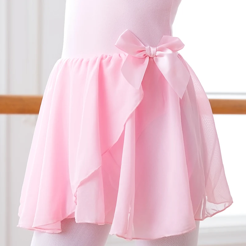 Girls Ballet Dance Leotards Kids Bowknot Ballet Dress Short Sleeve Gymnastics Leotard With Chiffon Skirt Cute Pink Blue Bodysuit