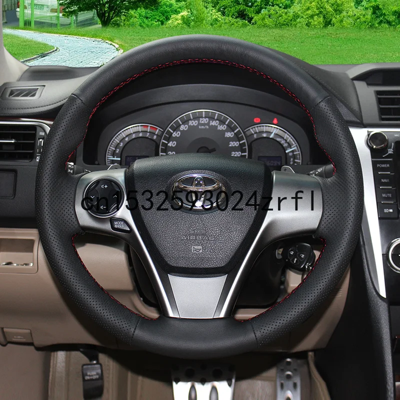 DIY Steering Wheel Cover Custom Fit For Toyota Highlander Corolla RAV4 Camry Avalon Interior Accessories Black Leather