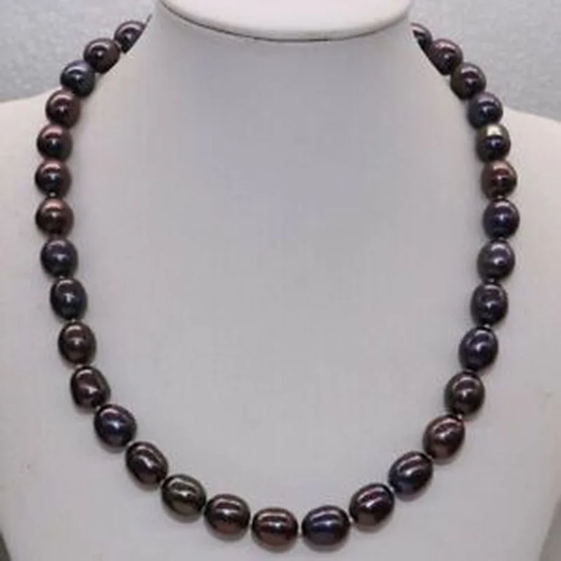 

New Beautiful red black 10x12mm freshwater pearl Necklace 18''