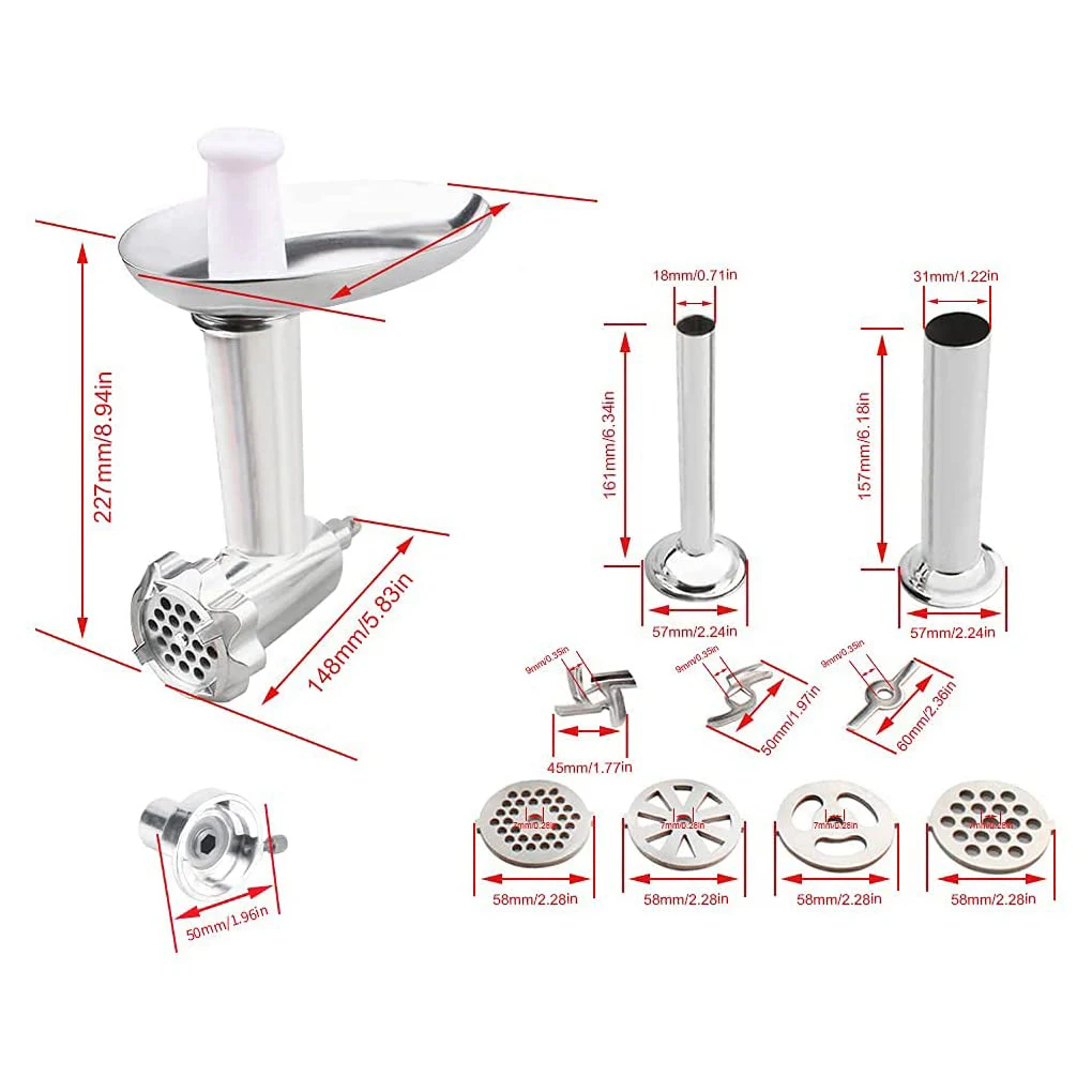 Food Grinder Attachment Slicer and Shredder Meat Stuffer Replacement For Kenwood Chef Stand Mixer Accessories