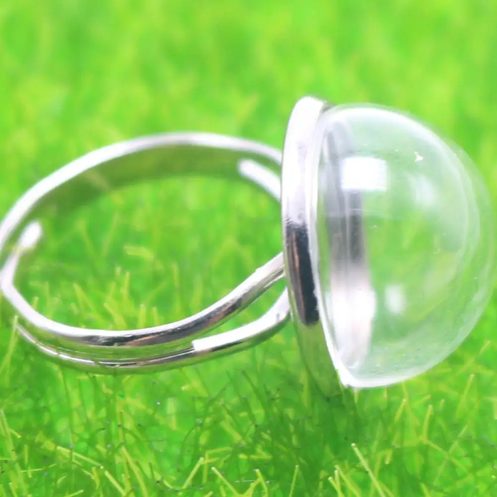 DIY Adjustable Silver-Tone Ring with 20mm Clear Glass Dome Terrarium - 1/2 Globe Bottle Mini TerrariuPendant for Necklace Craft