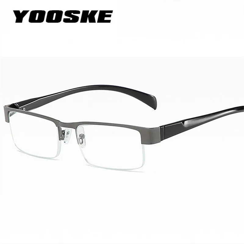 YOOSKE Anti Blue Light Reading Glasses Men Half Frame Resin Aspheric Glasses Presbyopic Eyewear Lenses +1.0 +1.5 +2.0 +2.5