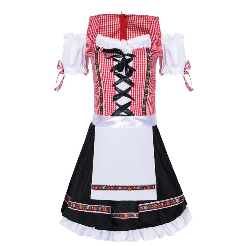 Lady Carnival Oktoberfest Bavarian Dirndl Costume Lovely Plaid Dress Wench Clubwear Bar Cosplay Halloween Fancy Party Dress