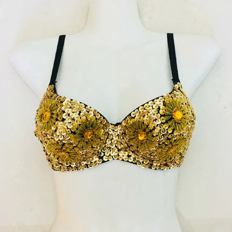 Hot selling New sexy Glod corset Golden sequins sexy bra Club queen costumes Punk Bra Set Gothic Hot Bustier Corsets