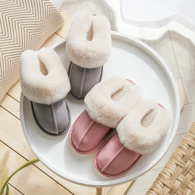 Pantufa feminina/masculina antiderrapante de pelúcia, chinelo de pelúcia macio para casais e mulheres, quente para o inverno