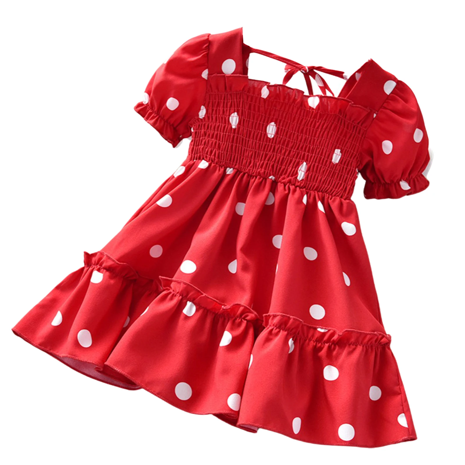 Kids Girls Sweet Princess Dress Summer Polka Dot Sundress French Stylish A-Line Dress for Holiday Travel Party Birthday Gift