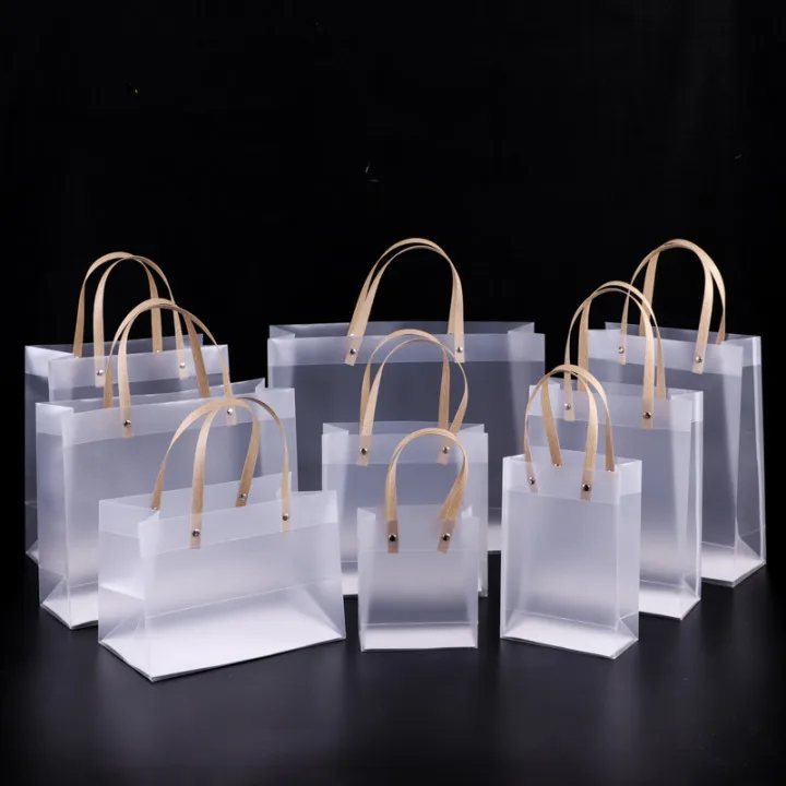 10/30Pcs Custom Pvc Transparante Gift Bag Met Handvatten Clear Tote Pp Frosted Plastic Shopping Tassen Kleding drankjes Verpakking