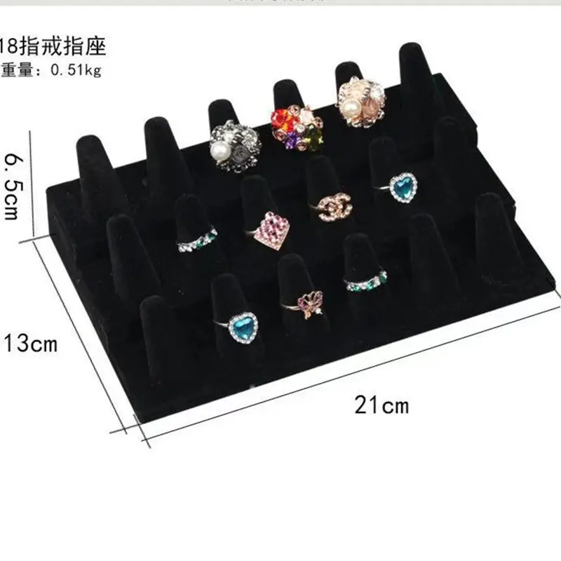 Finger Style 18 Ring Display Holder Stand Flocking Jewelry Ring Display Tray Counter Jewelry Display Organizer Tray Storage