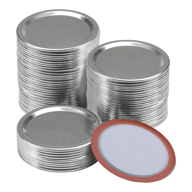 

100 Pcs Regular Mouth 70MM Mason Jar Canning Lids, Reusable Leak Proof Split-Type Silver Lids with Silicone Seals Rings Retail