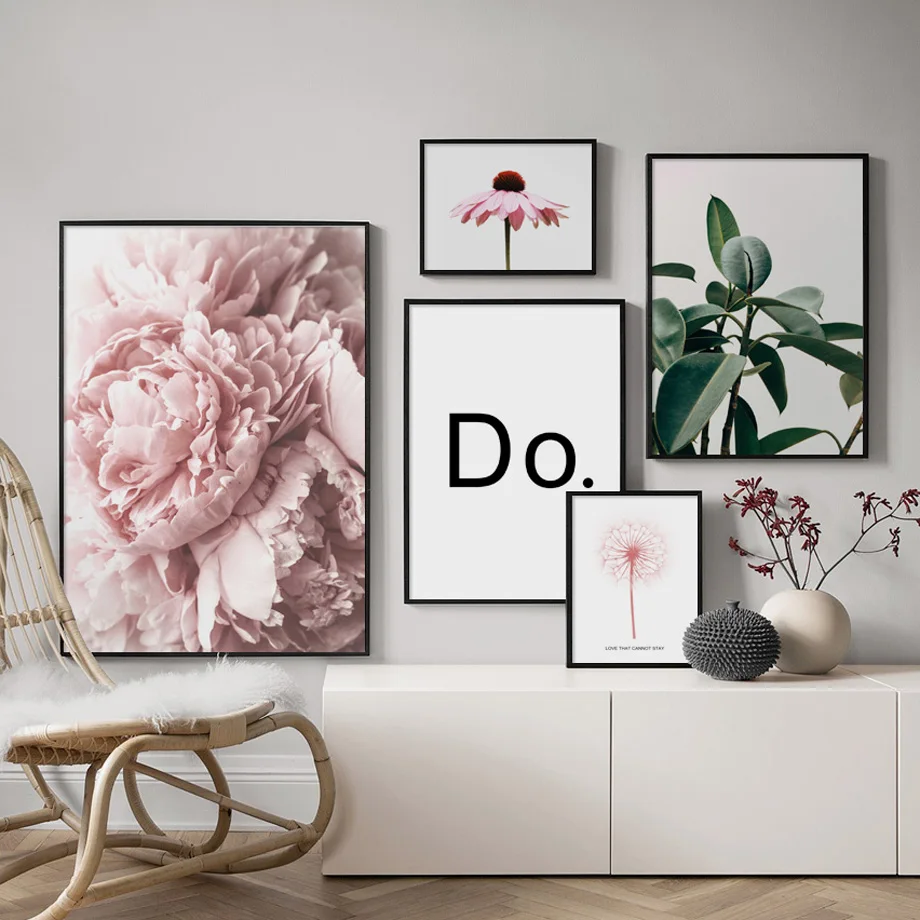 Pink Flower Peony Dandelion Quotes Wall Art Canvas Painting Plants Nordic Posters And Prints Wall Pictures For Living Room Decor