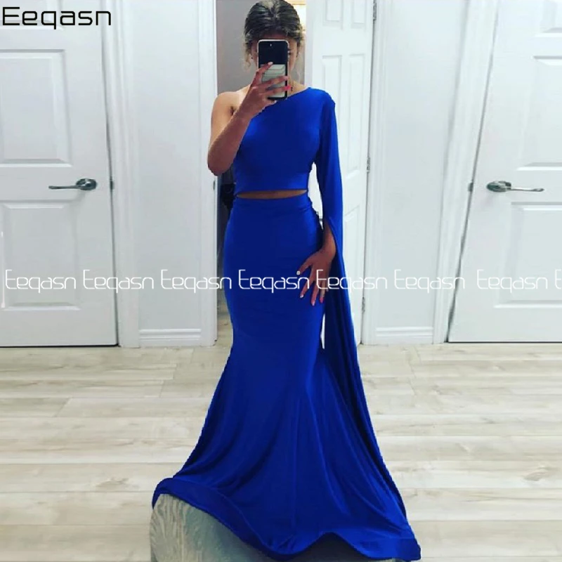 Abiti da ballo personalizzati in due pezzi Robe De Soiree Abito da sera formale lungo con sirena blu royal sexy Abito da laurea da donna