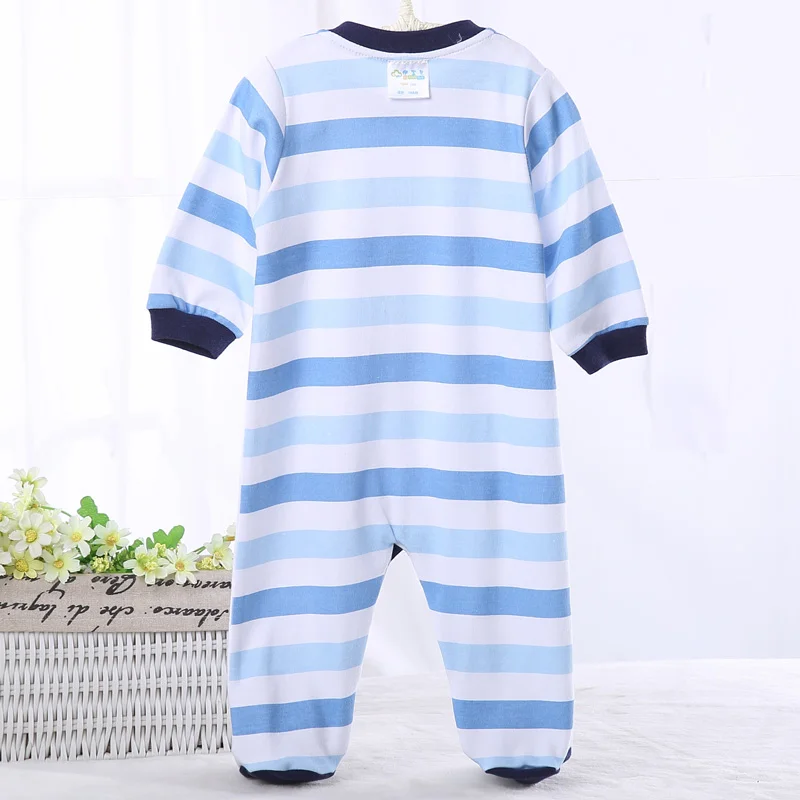 newborn  baby Long sleeves boy cotton footies One-piece garment Cartoon boy clothes Stripe Navy Style pajamas  jumpsuit autumn