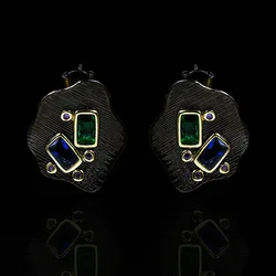 Luxury 925 Sterling Silver Geometric Gemstone Emerald Earrings Retro Antique Decoration African Jewelry gift