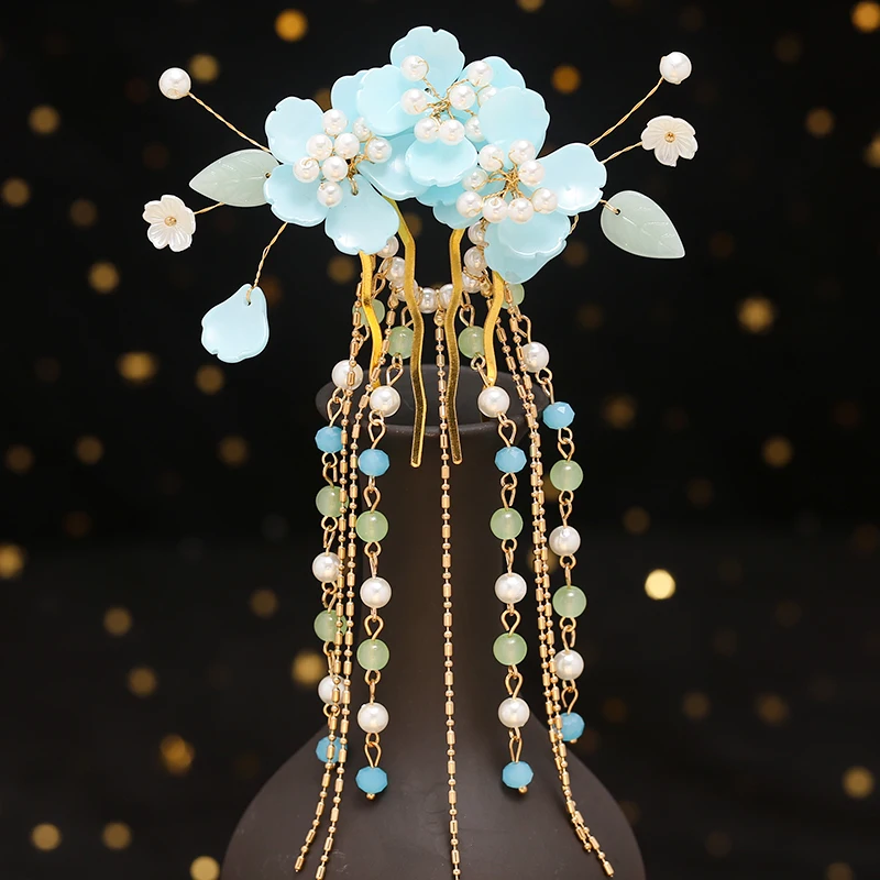 

Multiple Designs Blue Hair Accessory Set Daily Hanfu Jewelry Lolita Fairy Female Head Piece Chinese Wedding Cosplay Makeup Tiara