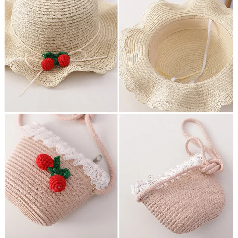 New Summer Baby Breathable Hat Straw Hat With Handbag Bags Kids Hat Boy Girls Sun Visor UV Protection Panama Hat