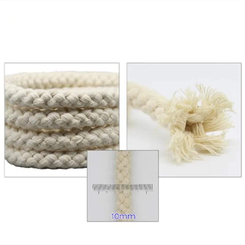 10mmX200/400cm Eight-Strand Hollow Handmade 100% Cotton Braided Rope Bleached Black Red And White Garment Accessories Cord