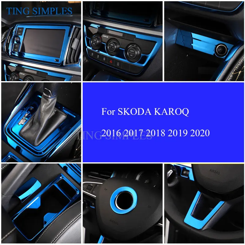 for SKODA karoq 2017/18/19 Interior decoration Central control level Window glass lifting panel  pattern Stainless steel blue