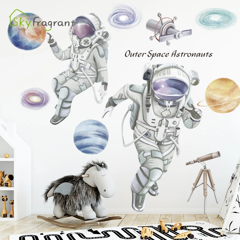 Creative Wall Sticker Universe Space Astronaut Cartoon Kids Room Decoration Self-adhesive Stickers Wall Decor Room Dceoration