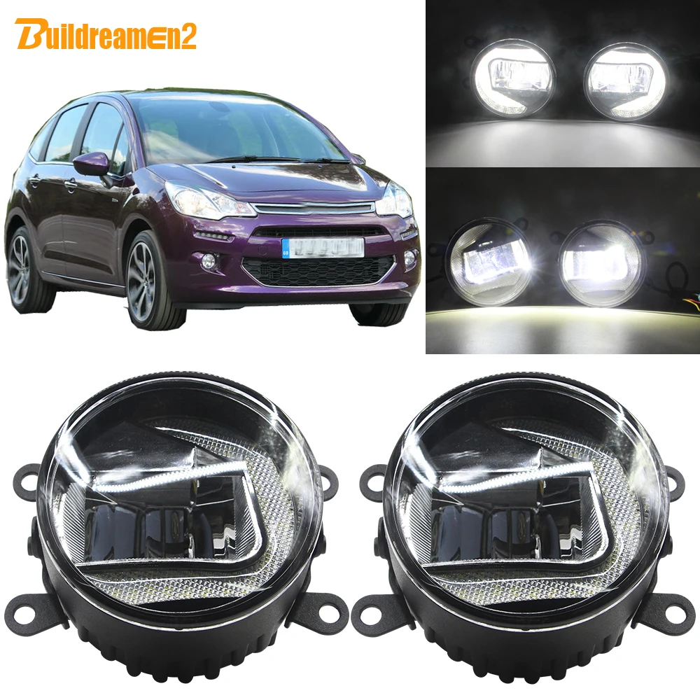 Buildreamen2 Car LED Projector Fog Light + Daytime Running Light DRL White H11 Socket 12V For Citroen C3 FC_ Hatchback 2005-2010