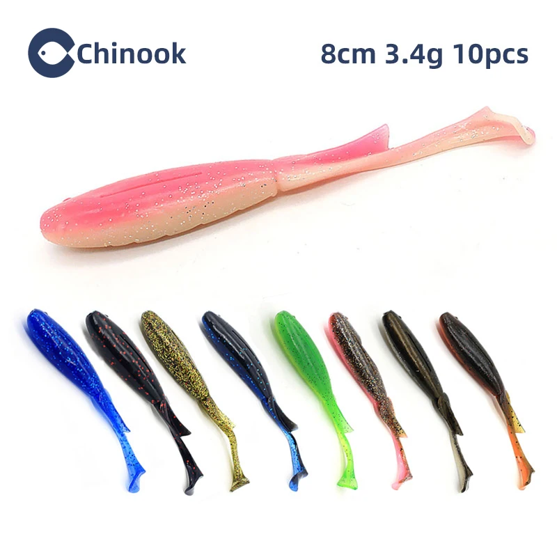 Chinook Soft Bait Lure 80/120mm 10/5pcs Fish Lure Wobblers Worm Fishing Silicone Fish Artificial Bait