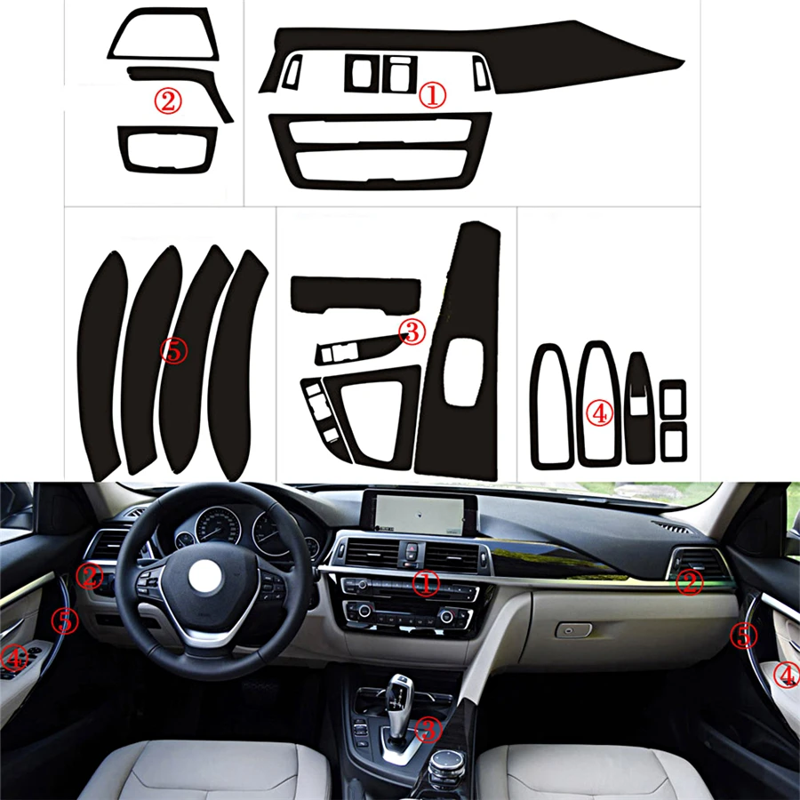 5D Glossy Carbon Fiber Interior Decal Trim Package Radio Center Door for BMW 3 Series F30 F31