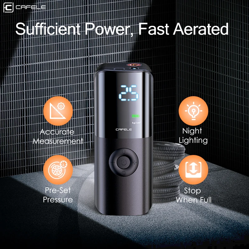 CAFELE Wireless Air Compressor Rechargeable Motorcycle Bicycle Tyre Air Pump Portable Fast Electric Car Tire Inflator With LED