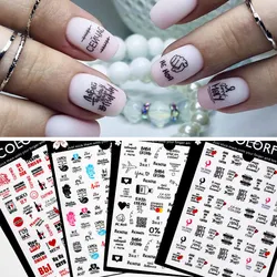1pc Text Tag Nail Sticker for Nail Decoration Russian Letter Abstract Image 3D Sticker Decals Slider Adhesive Nail Manicure Tool